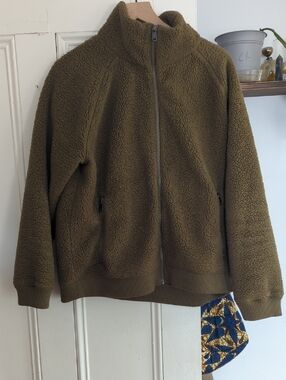 Athleta Olive Green Sherpa Full-Zip Jacket